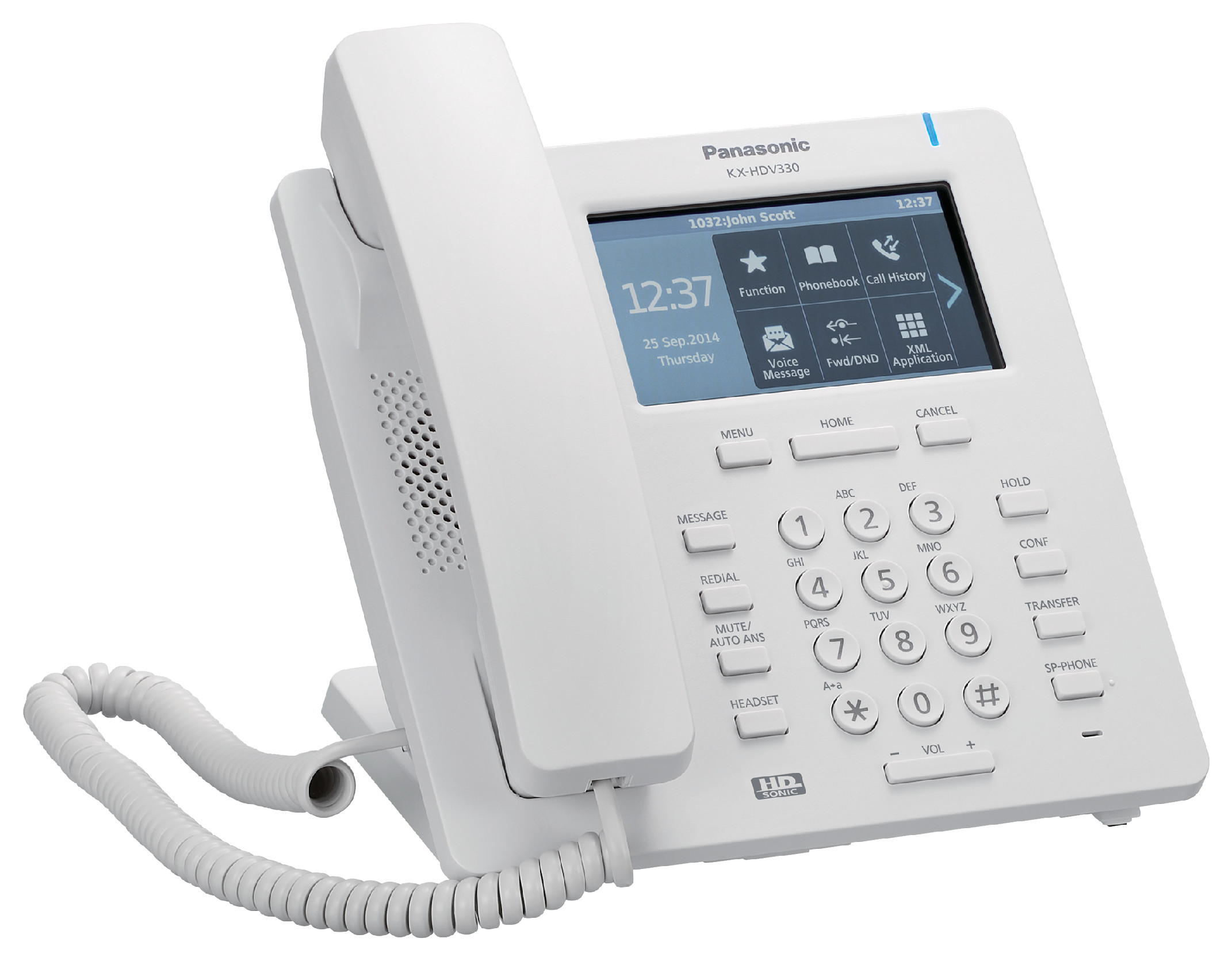Teléfono SIP, pantalla touch 4.3 pulg. Bluetooth incluido, 24 teclas programables, Altavoz full dúplex, 2 puertos GbE. mod. KX-HDV330X Teléfono SIP, pantalla touch 4.3 pulg. Bluetooth incluido, 24 teclas programables, Altavoz full dúplex, 2 puertos GbE. mod. KX-HDV330X
